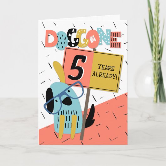 Mitarbeiter Jahrestag 5 Jahre Comic Hund Karte (Vorderseite)