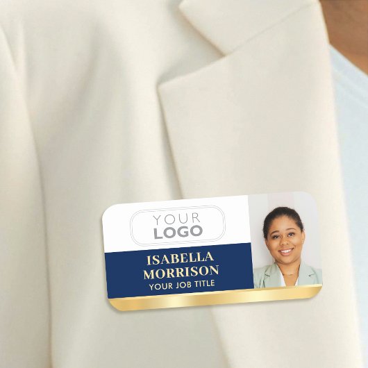 Mitarbeiter-Logo-ID Foto Navy Gold Gradient Namensschild
