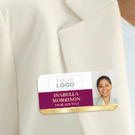 Mitarbeiter-Logo-ID Foto Plum Gold Gradient Namensschild