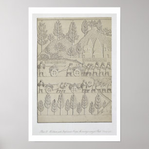 Mitarbeiter mit Geräten und Seilen zum Verschieben Poster