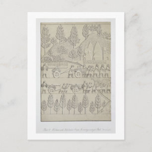 Mitarbeiter mit Geräten und Seilen zum Verschieben Postkarte