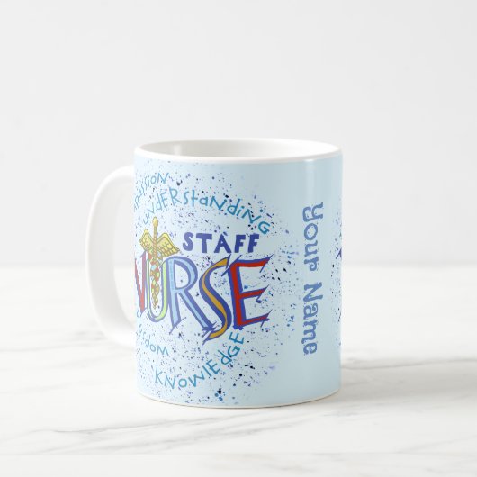 Mitarbeiter Nurse Motto Kaffeetasse (Vorderseite Links)