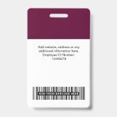 Mitarbeiter-Tag des niedlichen Burgund-Mitarbeiter Ausweis (Rückseite)