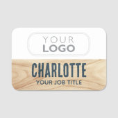 Mitarbeiter Woodgrain Rustic Company Logo Blue Namensschild (Vorderseite)