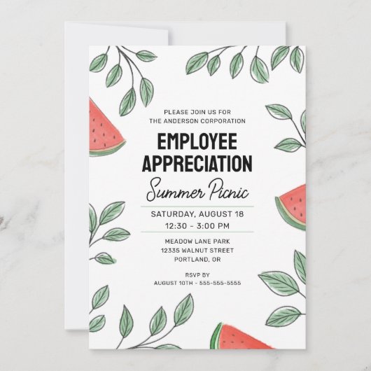 Mitarbeiteraufwertung Summer Picnic Watermelon Einladung (Vorderseite)