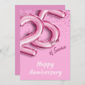 Mitarbeiterjubiläum 25 Jahre Pink Balloon Card Einladung (Vorne/Hinten)