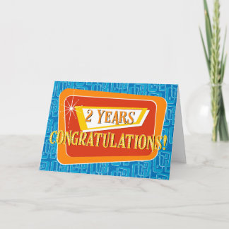 Mitarbeiterjubiläum 2 Jahre Retro Blue Red Orange Karte