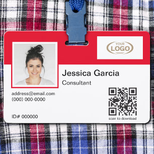 Mitarbeitername Foto Firmenlogo QR-Code Rot Ausweis