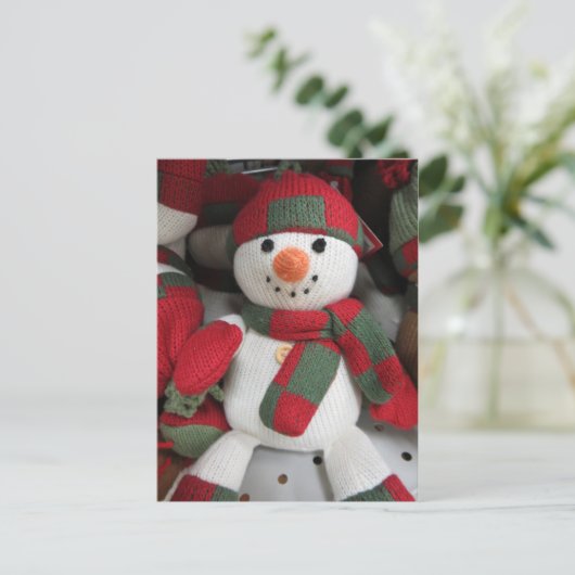 Mitared Snowman Postkarte (Stehend Vorderseite)
