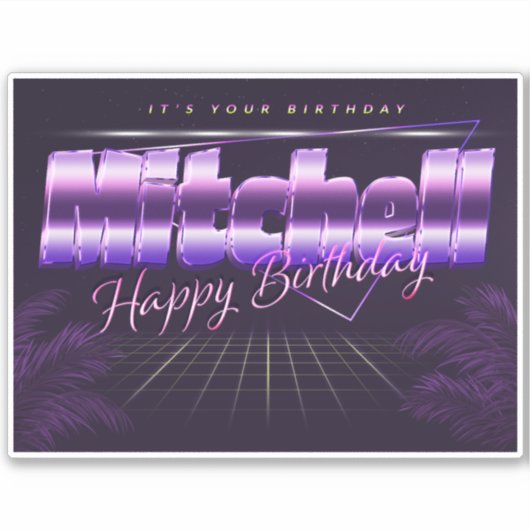Mitchell Name Vorname retro Sticker Geburtstag (Vorderseite)