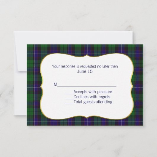 Mitchell Tartan Kariert Wedding RSVP Card Karte (Vorderseite)