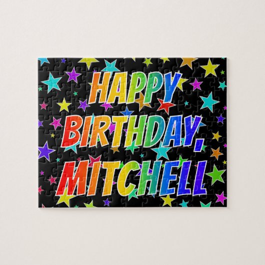 "MITCHELL" Vorname, Spaß "GLÜCKLICHER GEBURTSTAG" Puzzle (Horizontal)