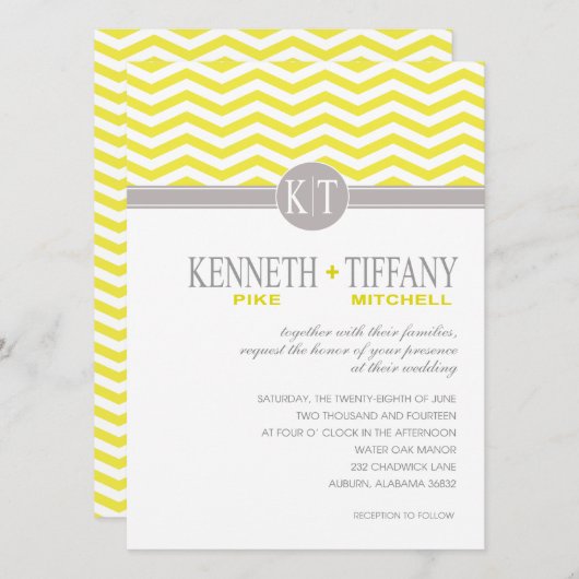 Mitchell Zickzack Monogram Einladung (Vorne/Hinten)