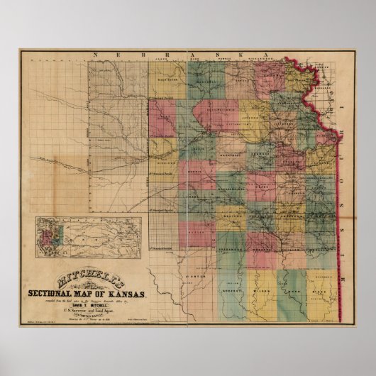 Mitchell's Sectional Map of Kansas (1859) Poster (Vorne)