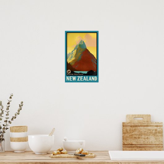 Miter Peak Neuseeland Vintage Reise Poster (Küche)