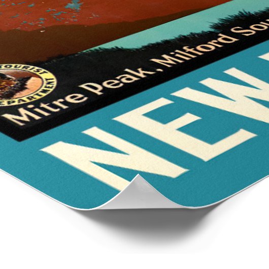 Miter Peak Neuseeland Vintage Reise Poster (Ecke)