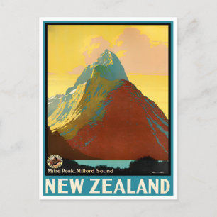 Miter Peak Neuseeland Vintage Reise Postkarte