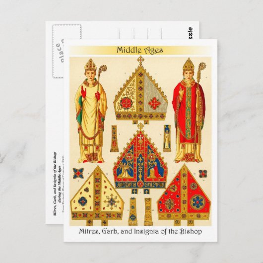 Miters, Garb und Insignien des Bischofs Postkarte (Vorne/Hinten)