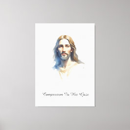 Mitgefühl in seinem Blick - Jesus Aquarell Malerei Leinwanddruck