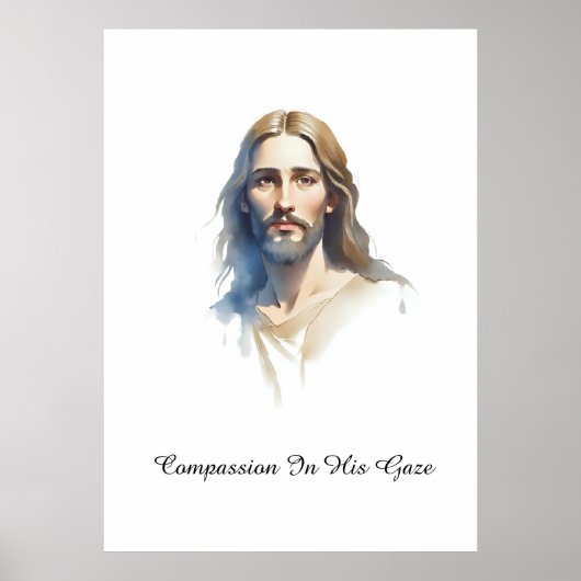 Mitgefühl in seinem Blick - Jesus Aquarell Malerei Poster (Vorne)