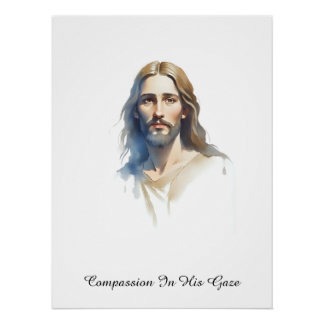 Mitgefühl in seinem Blick - Jesus Aquarell Malerei Poster