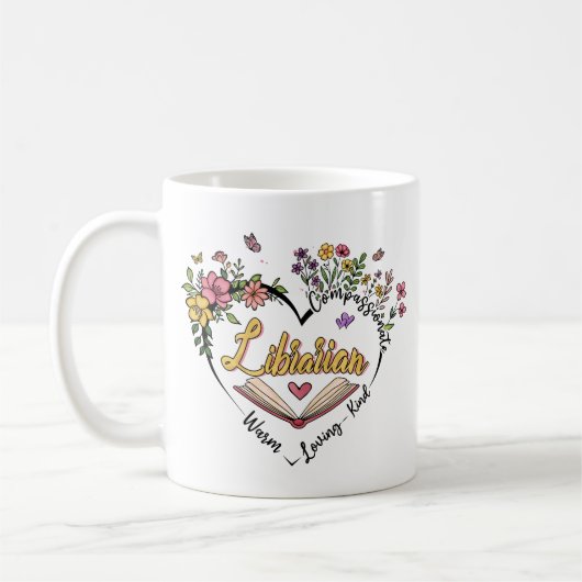 Mitgefühl Librarian - Blumenherz Design Kaffeetasse (Links)