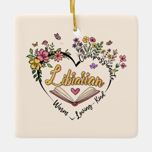 Mitgefühl Librarian - Blumenherz Design Keramikornament (Vorderseite)