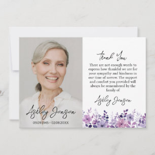 Mitgefühl Lila-Blumen-Foto-Dankeschön-Karte Dankeskarte