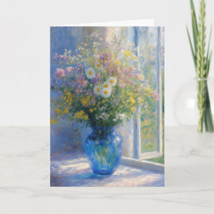 Mitgefühl Monet Wildblumenstrauß in blauer Vase Karte