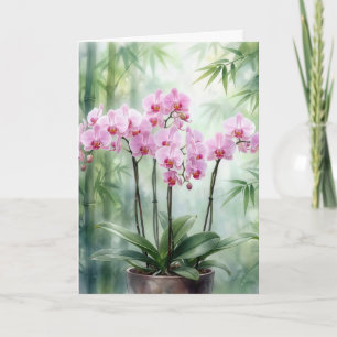 Mitgefühl Rosa Orchideen auf grünem Bambus Karte