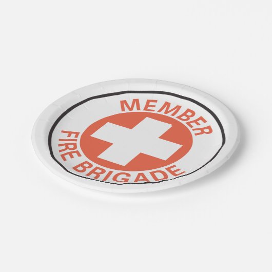Mitglied-Feuerbrigadezeichen Pappteller (Schrägansicht)
