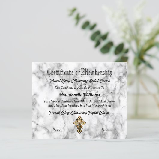 Mitgliedschaftszeugnis (Stehend Vorderseite)