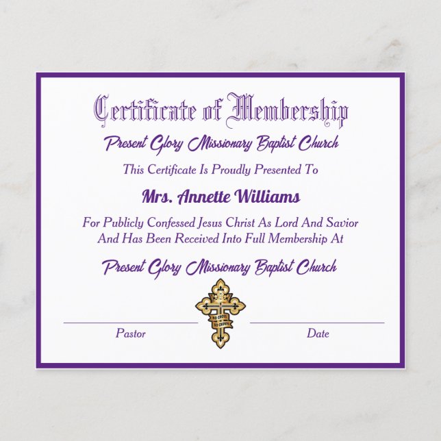 Mitgliedschaftszeugnis (Vorderseite)