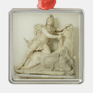 Mithras, das den Stier, Marmorentlastung, römisch Silbernes Ornament