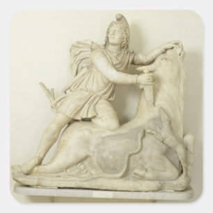 Mithras Opferficing the Bull, Marble Relief, Roman Quadratischer Aufkleber