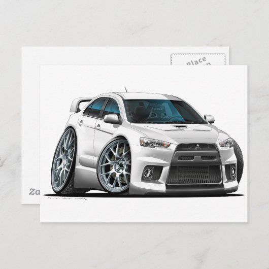 Mitsubishi Evo White Car Postkarte (Vorne/Hinten)