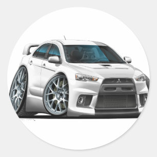 Mitsubishi Evo White Car Runder Aufkleber