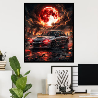 Mitsubishi Lancer Evo 9 Unter dem karmesinroten Mo Poster