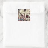 Mitsukini Defying the Skeleton Specter, c.1845 Quadratischer Aufkleber (Tasche)