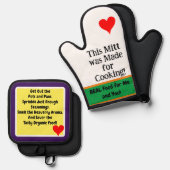 Mitt hergestellt für das Kochen von grünem Orange Ofenhandschuh & Topflappen-Set (Vorderseite/Rückseite)