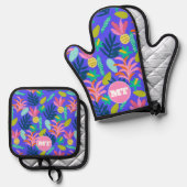 Mitt mit blorblauem Ofen, kundenspezifisch Ofenhandschuh & Topflappen-Set (Vorderseite/Rückseite)