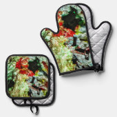 Mitt mit Holzofen, weiß, abstrakt Ofenhandschuh & Topflappen-Set (Vorderseite/Rückseite)