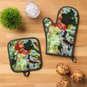 Mitt mit Holzofen, weiß, abstrakt Ofenhandschuh & Topflappen-Set (Oben Unten)