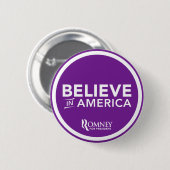 Mitt Romney glauben an Amerika 2012 (lila) Button (Vorne & Hinten)