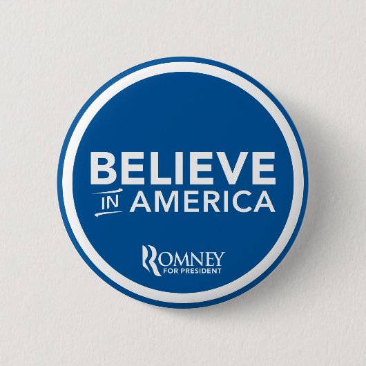 Mitt Romney glauben an Amerika-Logo (blau) Button (Vorderseite)