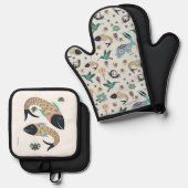 Mitt- und Fischtopfhalter Ofenhandschuh & Topflappen-Set (Vorderseite/Rückseite)