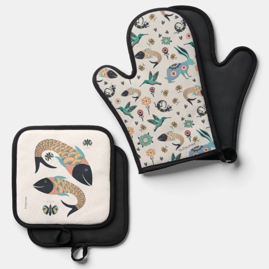 Mitt- und Fischtopfhalter Ofenhandschuh & Topflappen-Set (Vorderseite/Rückseite)