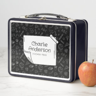 Mittag mit den "Black Back to School Icons" Metall Brotdose