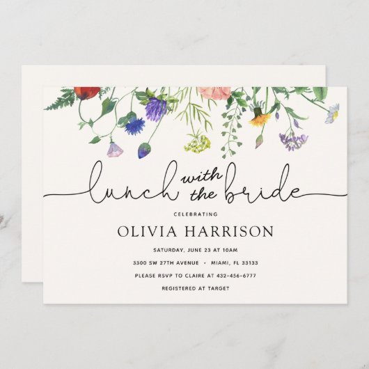 Mittag mit der Brautdusche Wildblume Einladung (Vorne/Hinten)