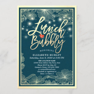 Mittag- und Brautparty Blu Gold Floral Light Einladung